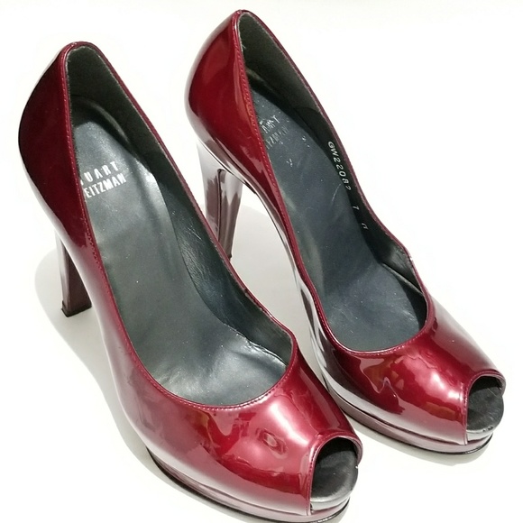Stuart Weitzman Patent Leather Peep-Toe Burgundy - Picture 6 of 6